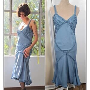 Alfredo Venini Y2k 2000s Beaded Dusty Blue Formal Evening Dress Sz L Fairy Girly